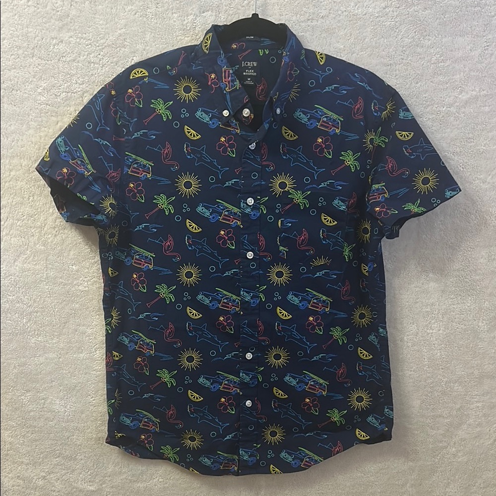 J. Crew Blue Beach Scene Button Down Shirt
